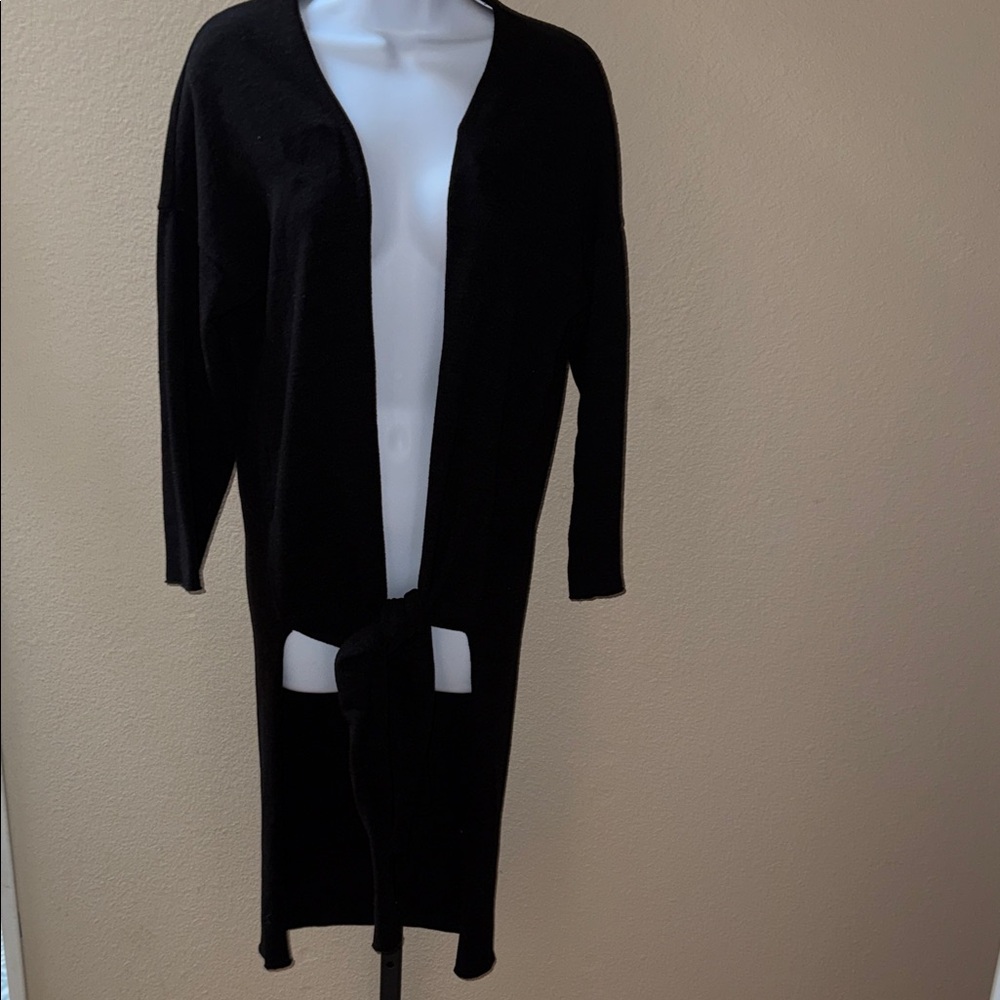 Mango Black Front Tie Open Front Long 3/4 Sleeves Cardigan Women’s Size XS